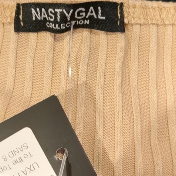 Nasty Gal To The Top Ribbed Strappy Crop Top in Sand size UK 8 - Picture 3 of 5